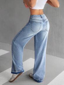 SHEIN EZwear Women's Casual Washed 2 In 1 Denim Pants - Light Wash - View 3