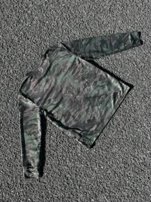 SHEIN T-shirt décontracté à manches longues col rond imprimé camouflage pour pré-ados