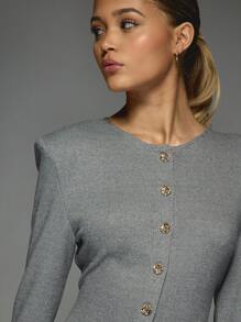 MISSGUIDED Shimmer Stiff Shoulder Button Detail Long Sleeves Bodycon Mini Dress - Grey - View 5