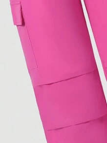 Tween Girl Cartoon Print Crew Neck Long Sleeve T-Shirt And Cargo Pants 2 Pieces Casual Set, Autumn - Hot Pink - View 7