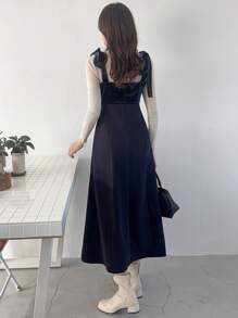 FRIFUL Elegancka Patchworkowa Długa Sukienka Damska Na Szelkach, Jesień/Zima, Sukienki Damskie Na Co Dzień