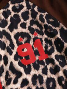 SHEIN Unity 2pcs Set: Leopard Print Patchwork Hoodie Jacket And Fold-Over Hem Pants - Multicolor - View 3