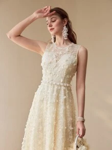 MOTF PREMIUM BUTTERFLY APPLIQUED FLOWY DRESS - Apricot - View 4