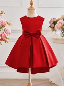 Baby Girl Elegant Elegant Minimalist Sweet Princess Round Neck Sleeveless Bow Decor A-Line Dress
