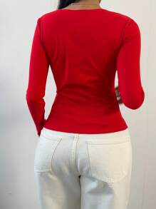 SHEIN BASICS 2pcs Set Casual Solid Color Knitted Long Sleeve Slim Fit Women Tops - Multicolor - View 4