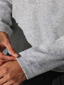 SUMWON Boxy Fit Crop Long Sleeve Henley Tee - Grey - View 7