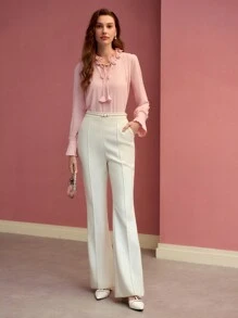 MOTF PREMIUM BLUSA CON CUELLO DE CORBATA Y ESTAMPADO FLORAL ESTÉREO