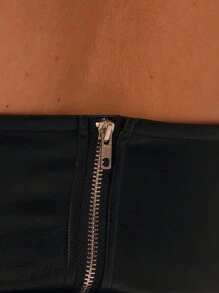 MUSERA Figurbetontes Bandeau-Top aus Kunstleder mit sichtbaren Nähten in Große Größen, für Dates, Ausgehen, Club, Sexy, Urlaub, Frühling Sommer - Schwarz - Übersicht 6