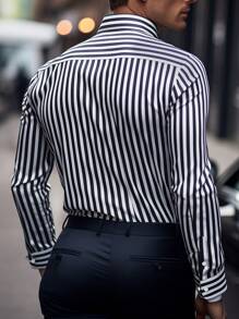 Manfinity Homme Men Casual Commute Striped Long Sleeve Shirt, Autumn, For Fall - Multicolor - View 2