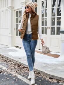 EMERY ROSE Áo khoác phao cổ bẻ khóa kéo cho nữ mùa đông - Cà phê nâu - Xem 4