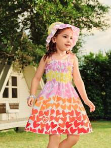 SHEIN Vestido sin mangas con estampado digital de corazones de colores para niña pequeña