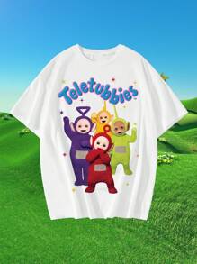Teletubbies X SHEIN 冬季白色 Tinky Winky、Dipsy、Laa-Laa、Po、超宽松休闲可爱 T 恤、圣诞节、新年 - 白色 - 查看 5