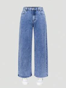 Quần Jeans Ống Thẳng Rộng Cổ Điển Phai Màu Sáng Cho Bé Trai Tuổi Teen - Rửa trung bình - Xem 5