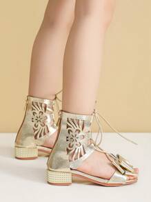 Kids Girls High Heel Sandals Summer Pearl Zipper Sandals
