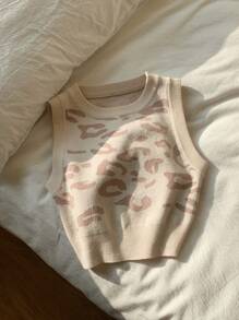 Comfortcana Women Leopard Print Jacquard Knit Sleeveless Top - Khaki - View 5