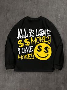 Manfinity VCAY Sudadera de cuello redondo de manga larga con impresión de letras de expresión y grafiti de 2 en 1 con colores vivos, para regalo a amigos, esposo o novio