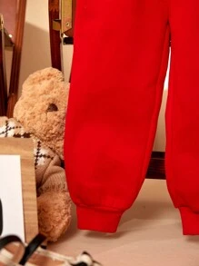 PrepCrw Quần nỉ thường ngày thêu hình động vật cho bé gái, mùa đông - Đỏ - Xem 3