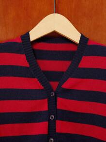 PrepCrw Young Girl Striped Single Breasted Long Sleeve Casual Cardigan, Autumn/Winter - Red - View 6