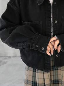 FRIFUL Women's Button Front Long Sleeve Pocket Casual Denim Jacket