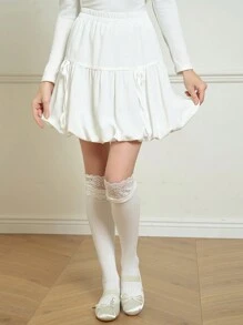 少女休闲百搭甜美蝴蝶结花卉 A 字迷你裙，适合春季、夏季、秋季、约会、度假和郊游 - 白色 - 查看 5
