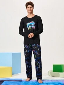 Happy Jammies Sudadera de manga larga con estampado de jugador para hombres