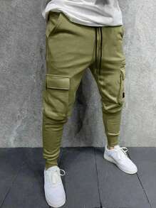 Manfinity LEGND Men's Utility Pocket Drawstring Waist Jogger Pants, Casual & Versatile - Army Green - View 3