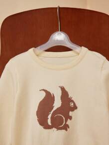 PrepCrw 年轻女孩休闲松鼠图案圆领长袖毛衣，秋冬 - 米色 - 查看 6