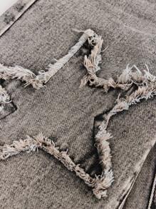 SHEIN Tween Girls Y2K 时尚石洗宽松牛仔裤，带星形贴花细节，女孩秋季服装返校街头服装 - 灰色 - 查看 4