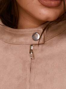 MUSERA Plus Size Faux Suede Exposed Seam Long Sleeve Jacket For Holiday,Streetwear, Evert Day, Casual, Holiday - Khaki - View 6