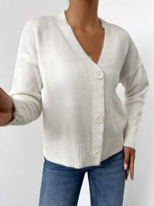 Cloudara Drop Shoulder Button Front Cardigan