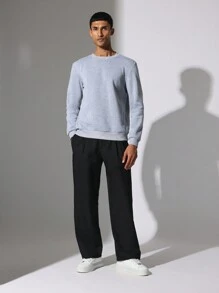 SUMWON Essential Crew Neck Long Sleeve Athletic Sweatshirt Loungewear Workout Casual Pullover Winter Fall College Campus Everyday Basics Workout Gym Sport Training - Grey - View 3