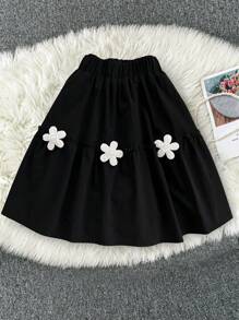 SHEIN LUNE Women Plus Size Faux Pearl Floral Decor Skirt - Black - View 2