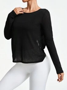 Rhythm Era Women's Backless Cross Strap Yoga Fitness Outdoor Long Sleeve T-Shirt