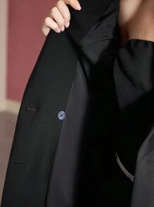 MOTF PREMIUM CONTRAST LACE DOUBLE BREASTED BLAZER - Black - View 9