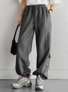 DAZY Lässige Damenhose mit großen Taschen, Tunnelzug Knöchellang, Herbstkleidung