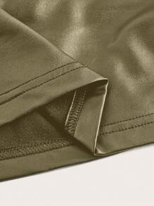 SHEIN EZwear 女士纯色褶皱简约抹胸，休闲日常穿着 - 軍綠色 - 查看 4