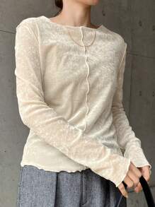 FRIFUL Women Velvet Patchwork Fitted T-Shirt, Solid Color Casual Daily Style Long Sleeve Women Tops,Fall Women Clothes - Apricot - View 7