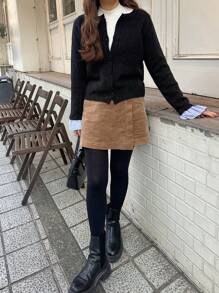 FRIFUL Damen Lässig gestreifte Patchwork Strickjacke, Herbst/Winter - Schwarz - Übersicht 2
