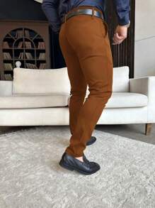 Manfinity Mode Men's Solid Color Pocket Simple Design Casual Pants