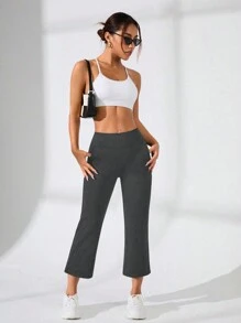 Gameset SHEIN Sport Women's Solid Color Pocket Minimalist Leggings, Casual Daily Wear - Grey - View 3