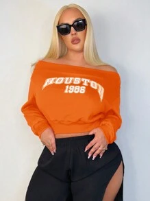 SHEIN SXY 冬季春季露肩字母印花女式短款运动衫