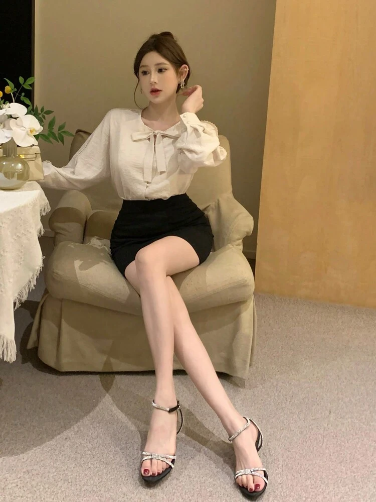 Women's Casual Loose Bowknot Tie Blouse Linen,Fall Clothes