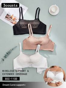 3pcs Plus Size Lace Patchwork Underwire Lingerie Bras Set - Multicolor - View 3