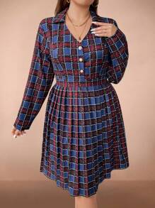 SHEIN Clasi Vestido casual con pliegues de tela escocesa de talla grande, para otoño - Multicolor - Ver 5