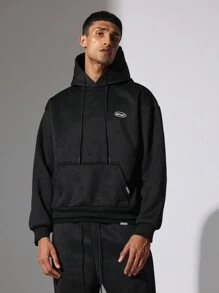 SUMWON Regular Fit Overhead Hoodie And Drop Crotch Sweatpants 2 Piece Set - Black - View 3