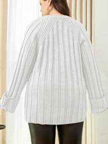 SHEIN Cottnline Plus Rib Solid Color Raglan Sleeve Sweater - Apricot - View 2