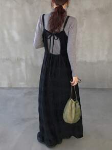 FRIFUL Women's Casual Minimalist Solid Color Backless Camisole Dress
