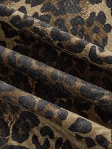 SHEIN MOD Women's Front Button Pocket Leopard Print Simple Casual Denim Jeans - Multicolor - View 3