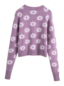 INAWLY Cardigan feminino casual com estampa floral, outono/inverno - Multicolorido - Ver 5