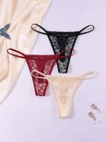 3 piezas Tanga transparente de encaje para mujer - Multicolor - Ver 7